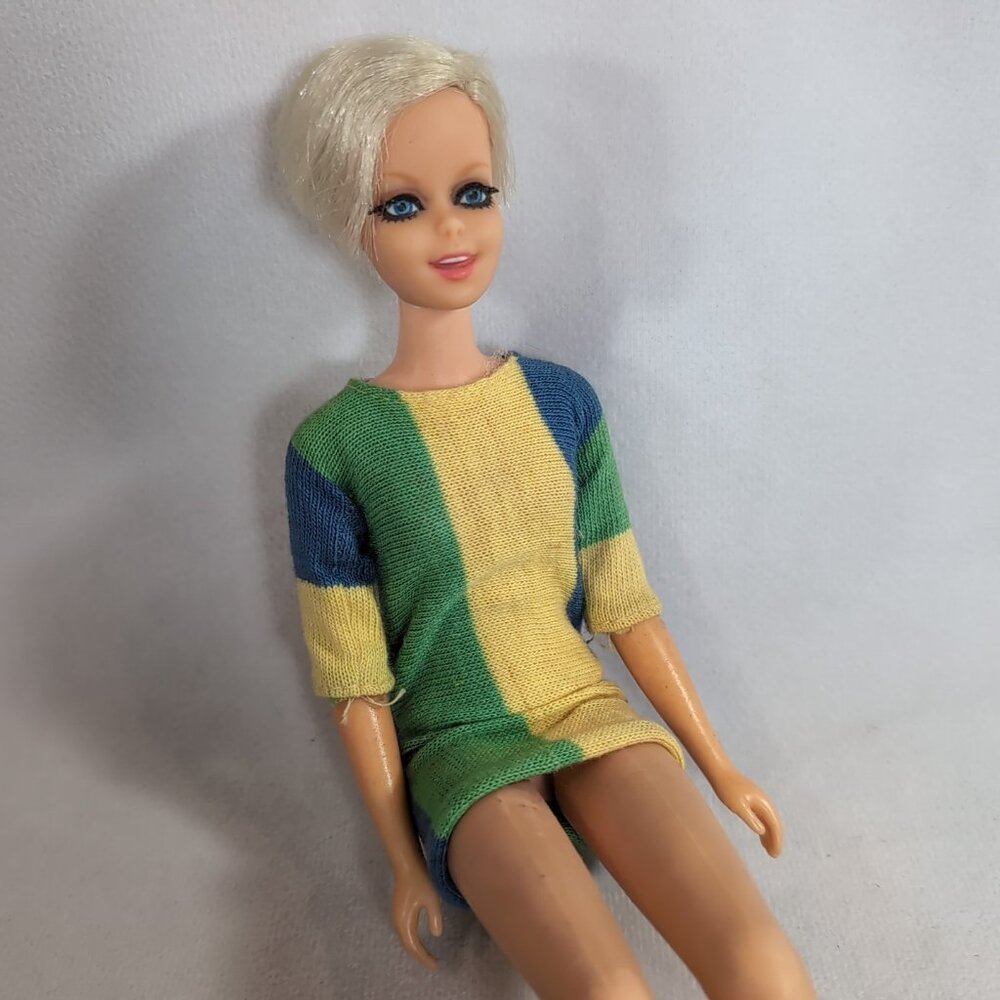 Barbie Twiggy Doll Dress 1967 Vintage Mod Era Blond Blue Lashes Fashion HTF 1185